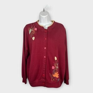 Shenanigans red floral embroidered 90s crew neck cardigan cottagecore medium